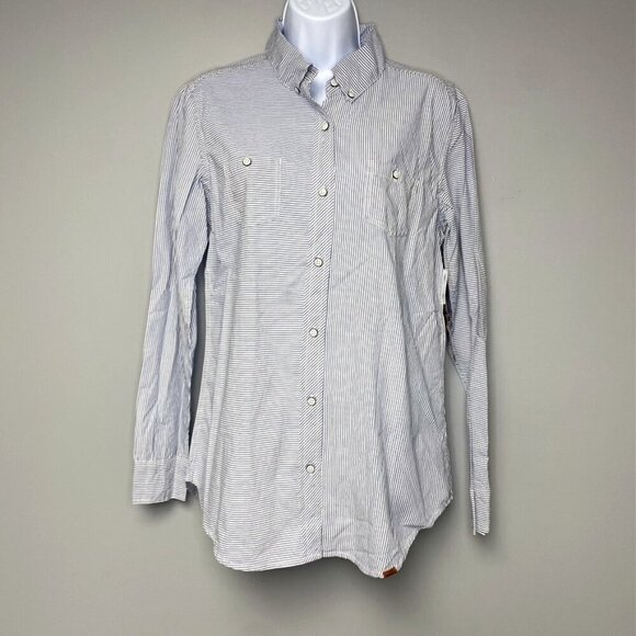 NWT Womens VANS Coastal Nautical Stripe Button-Up Business Casual Shirt Size M - Picture 1 of 8